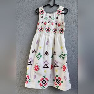 Anthropologie White Midi Dress with Multicolor Embroidery